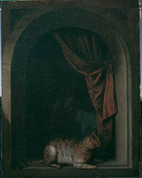 Eine Katze am Fenster eines Malerateliers